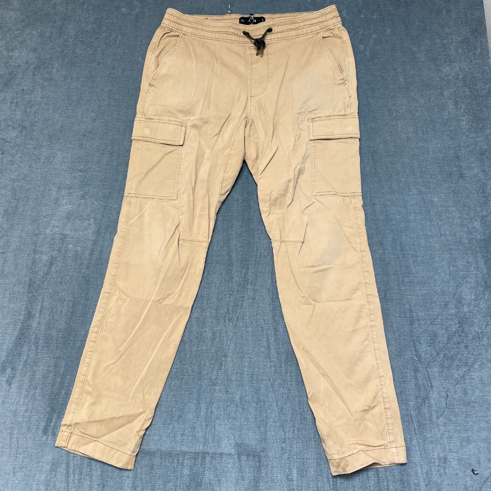 Hollister Cargo Pants Mens Large Tan Drawstring Waist Flat Front Everyday Wear